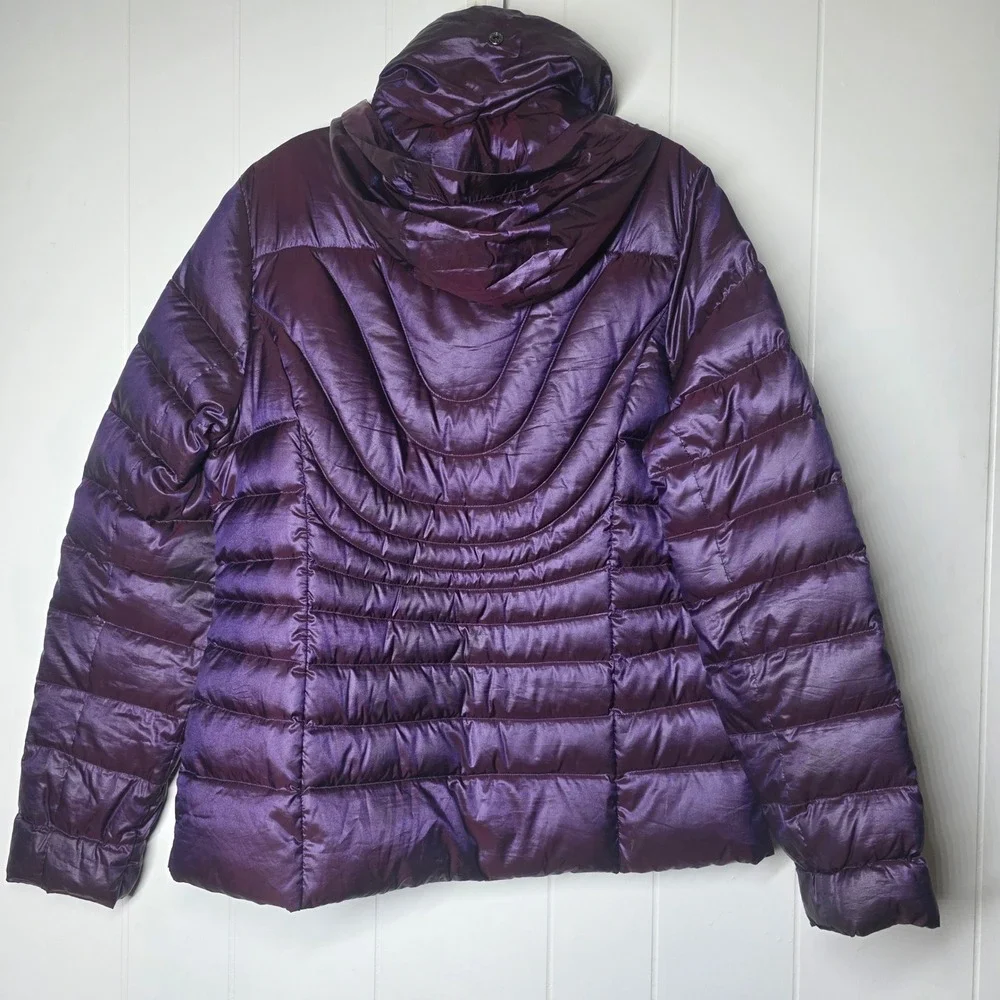 a.n.a Packable Premium Down Jacket Womens Large Purple Hooded Puffer Coat L